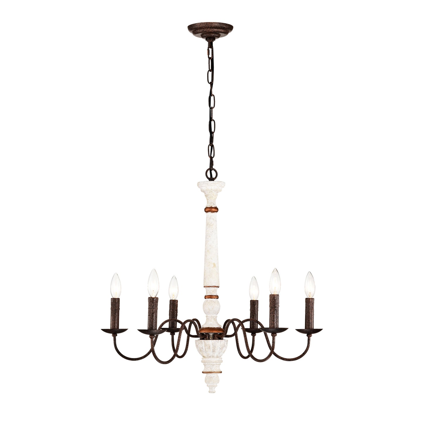 Retro White And Rust Color Chandelier With Light Fixture 6 Light E12 NO Include Bulb Pendant Light Fixtures For Dining Room, Lobby, Kitchen, Bedroom, Living Room, Conference Room, Home Office