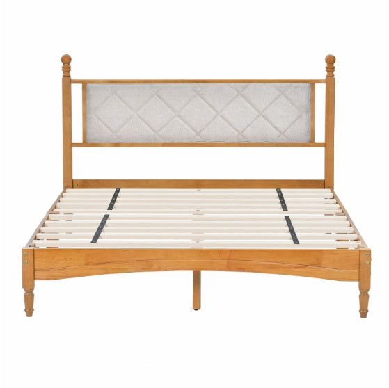 Queen Wood Bed Frame With Upholstered Headboard Wooden Bed