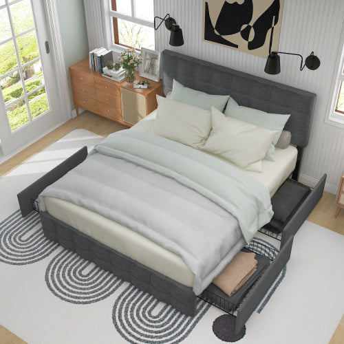 Linen Bed Frame 4 Drawers