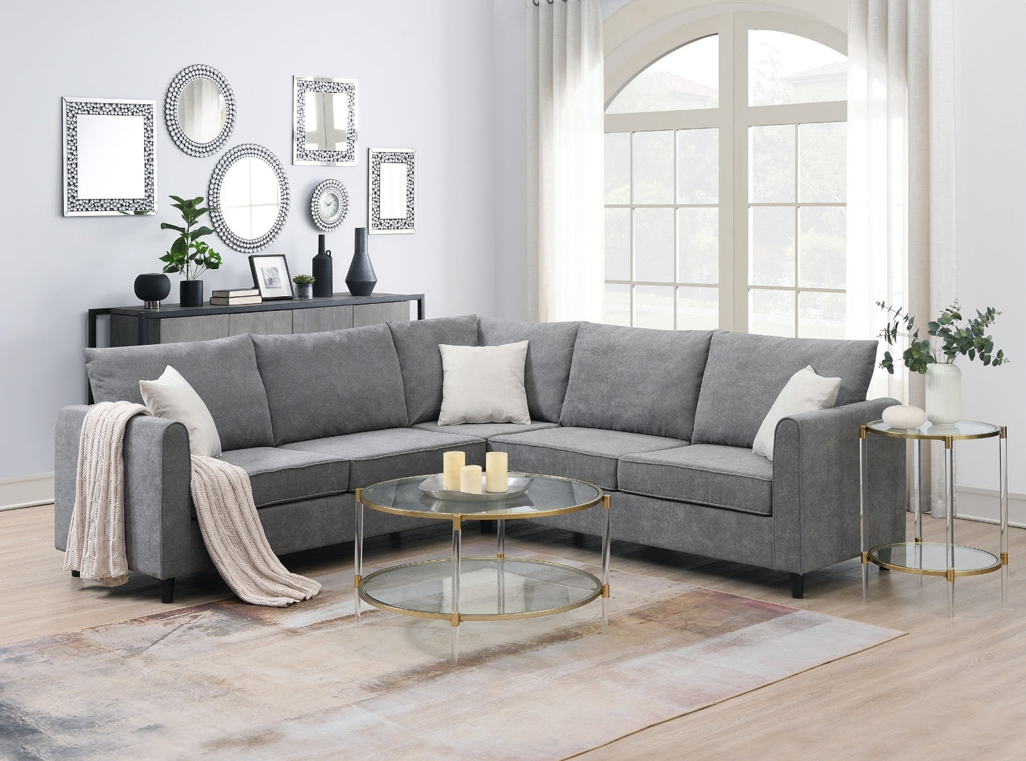 New 91 91 Modern L-Shape Sectional Sofa Upholstered Living Room Couch