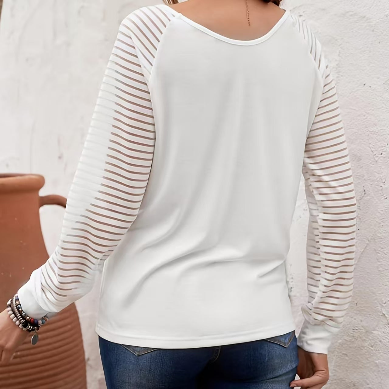 Women's Solid Color V-neck Design Striped Design Home Clothing Top
