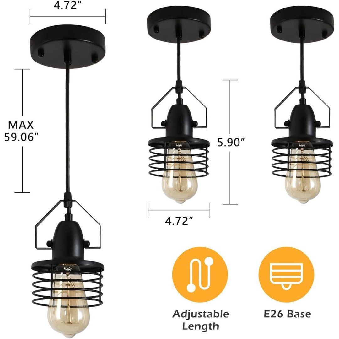 Industrial Black Pendant Light Metal Cage Pendant Lights Dining Room Hanging Lighting For Kitchen Island Living Room Bedroom Entryy Barn Farmhouse,Spring Shade,E26 Bulb1 Light