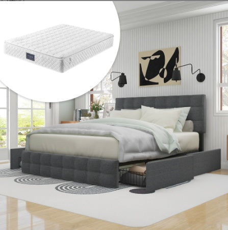 Linen Bed Frame 4 Drawers