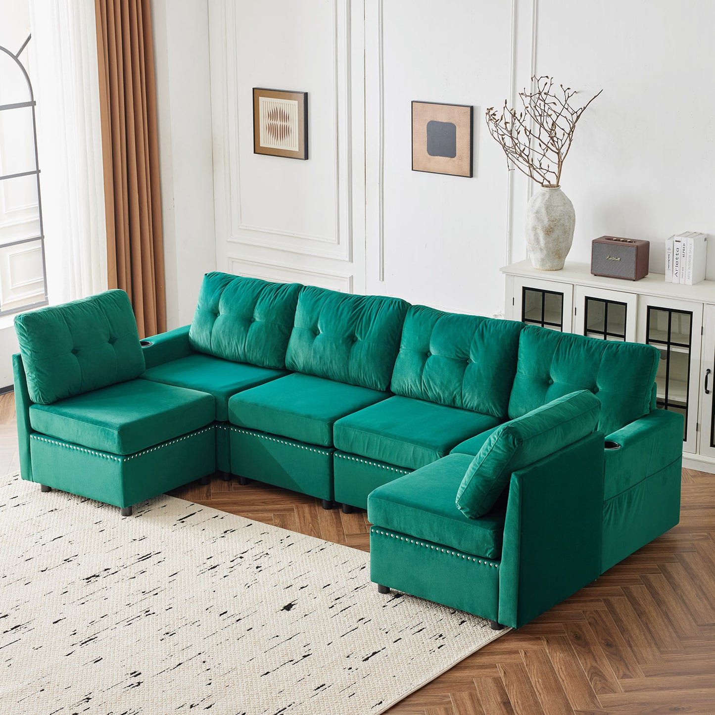 Velvet Modular Combination Sofa With Storage, Living Room Combination Sleeper Sofa