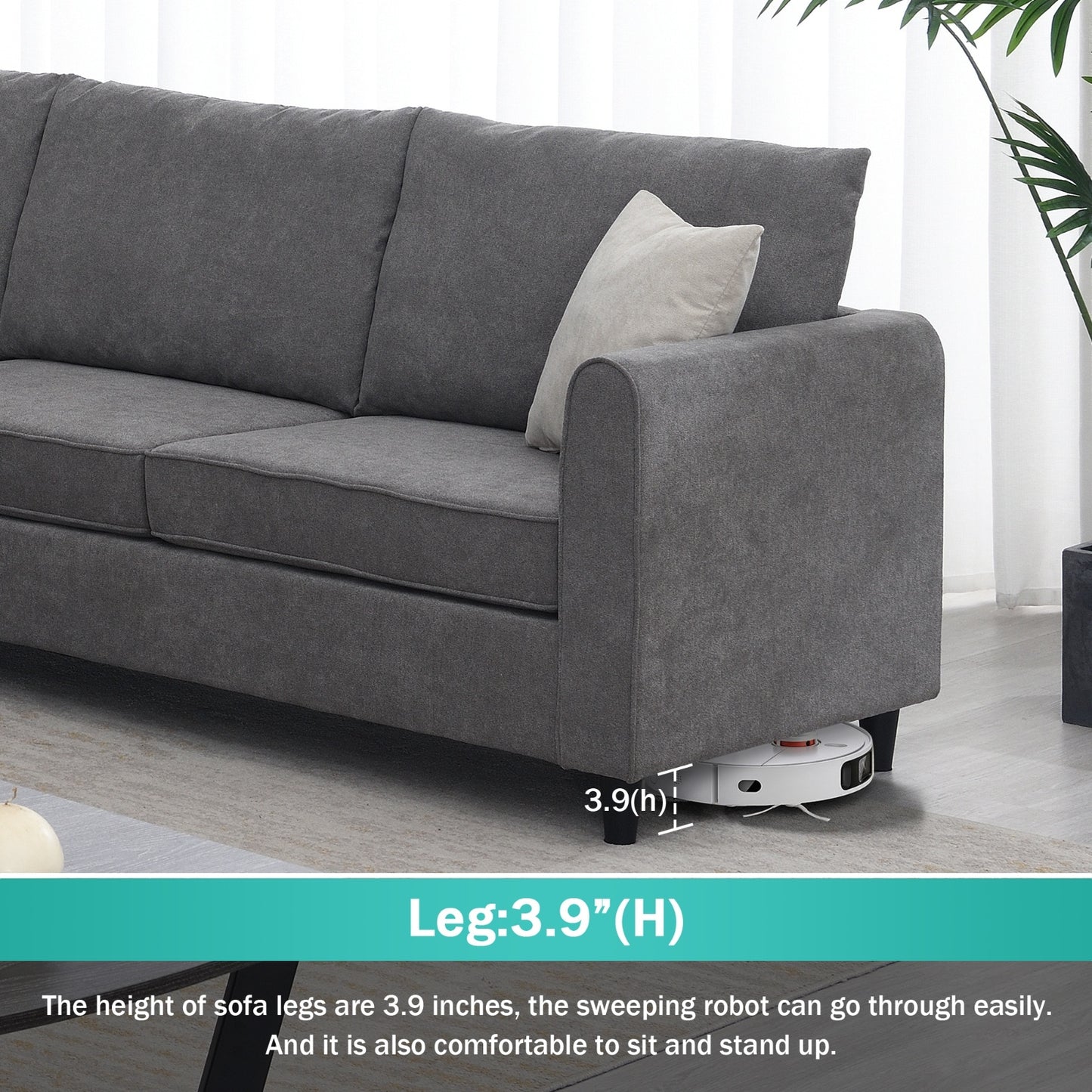 New 91 91 Modern L-Shape Sectional Sofa Upholstered Living Room Couch