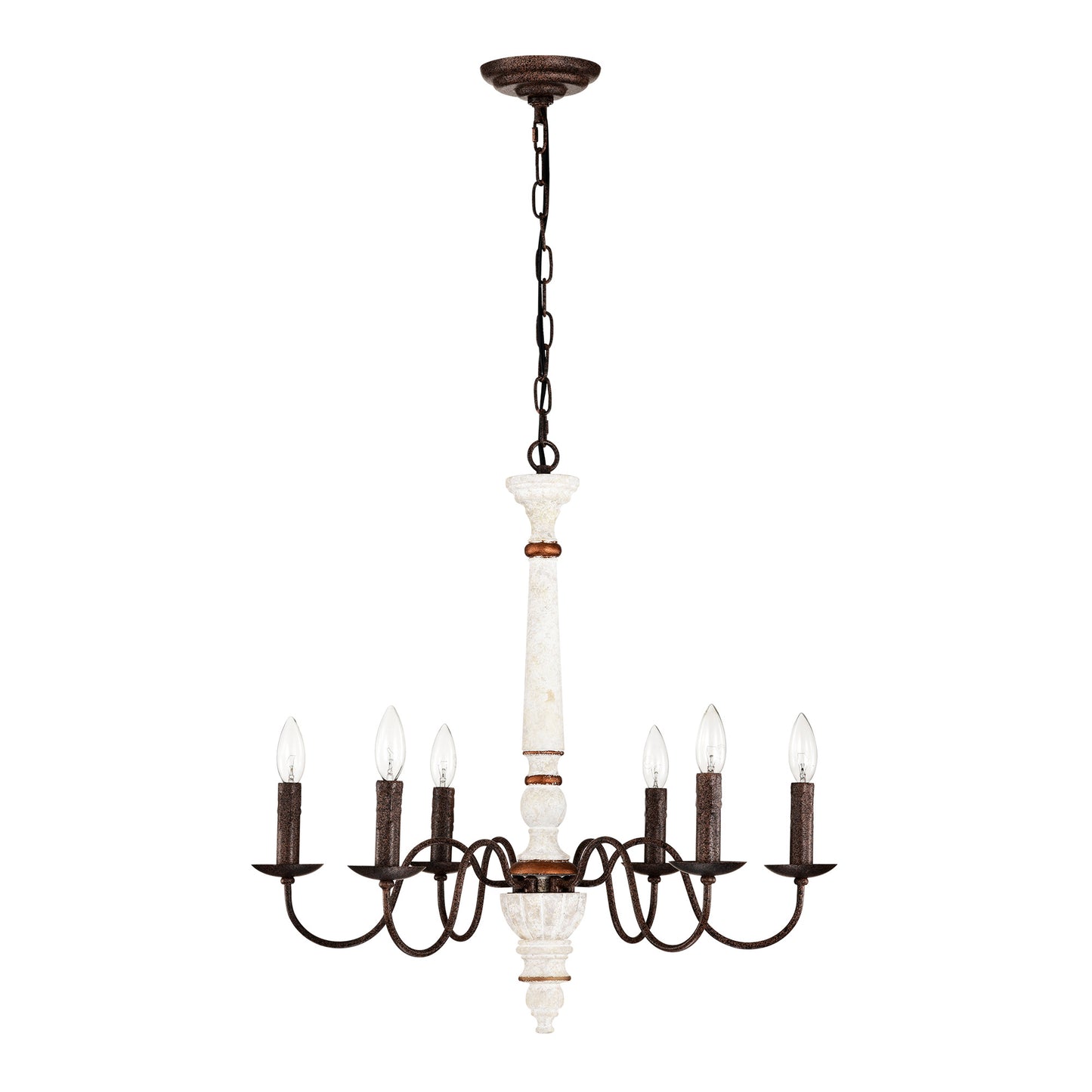 Retro White And Rust Color Chandelier With Light Fixture 6 Light E12 NO Include Bulb Pendant Light Fixtures For Dining Room, Lobby, Kitchen, Bedroom, Living Room, Conference Room, Home Office