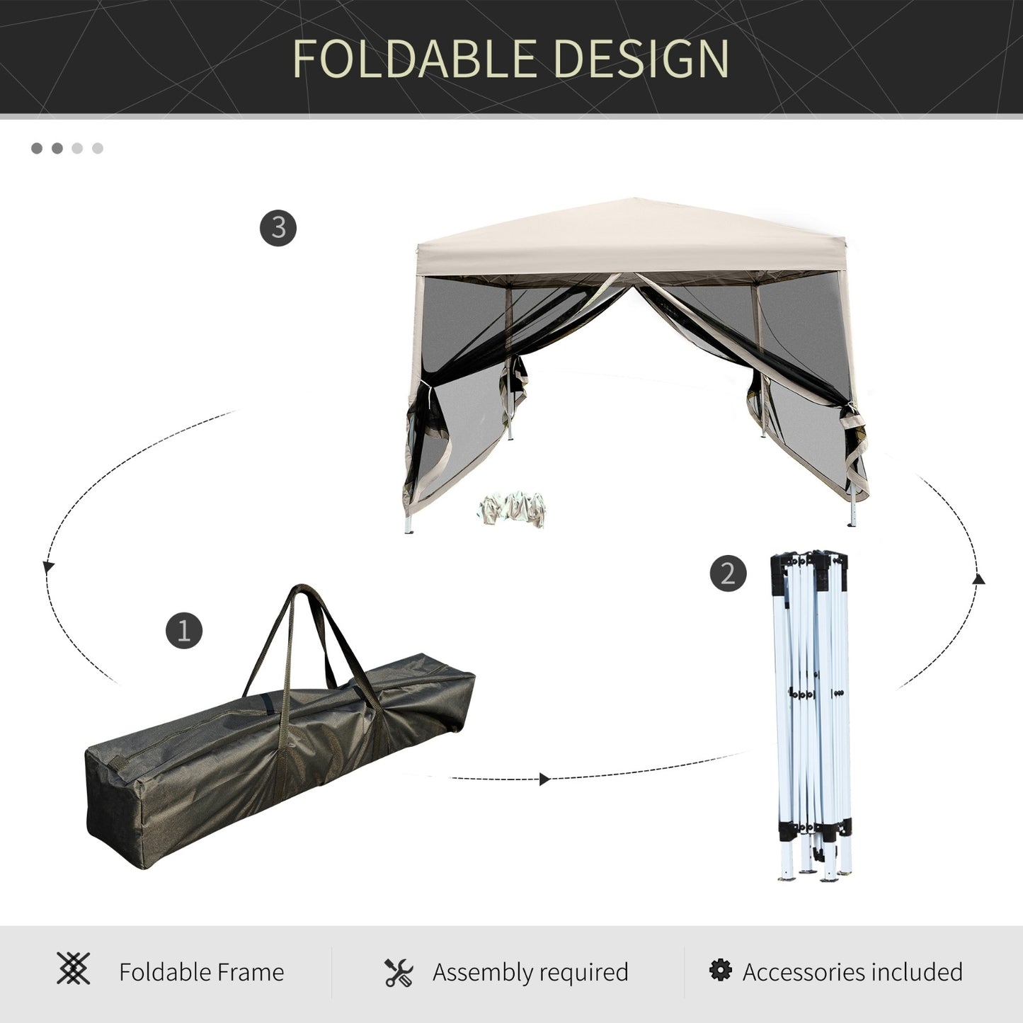 210D Oxford 10' X 10' Pop Up Canopy Tent With Netting, Instant Screen Room House, Tents For Parties,