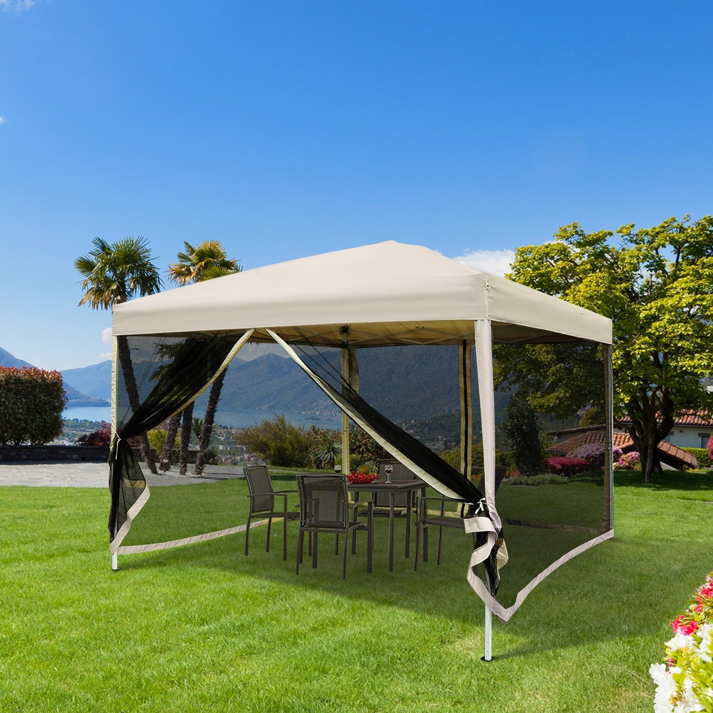 210D Oxford 10' X 10' Pop Up Canopy Tent With Netting, Instant Screen Room House, Tents For Parties,