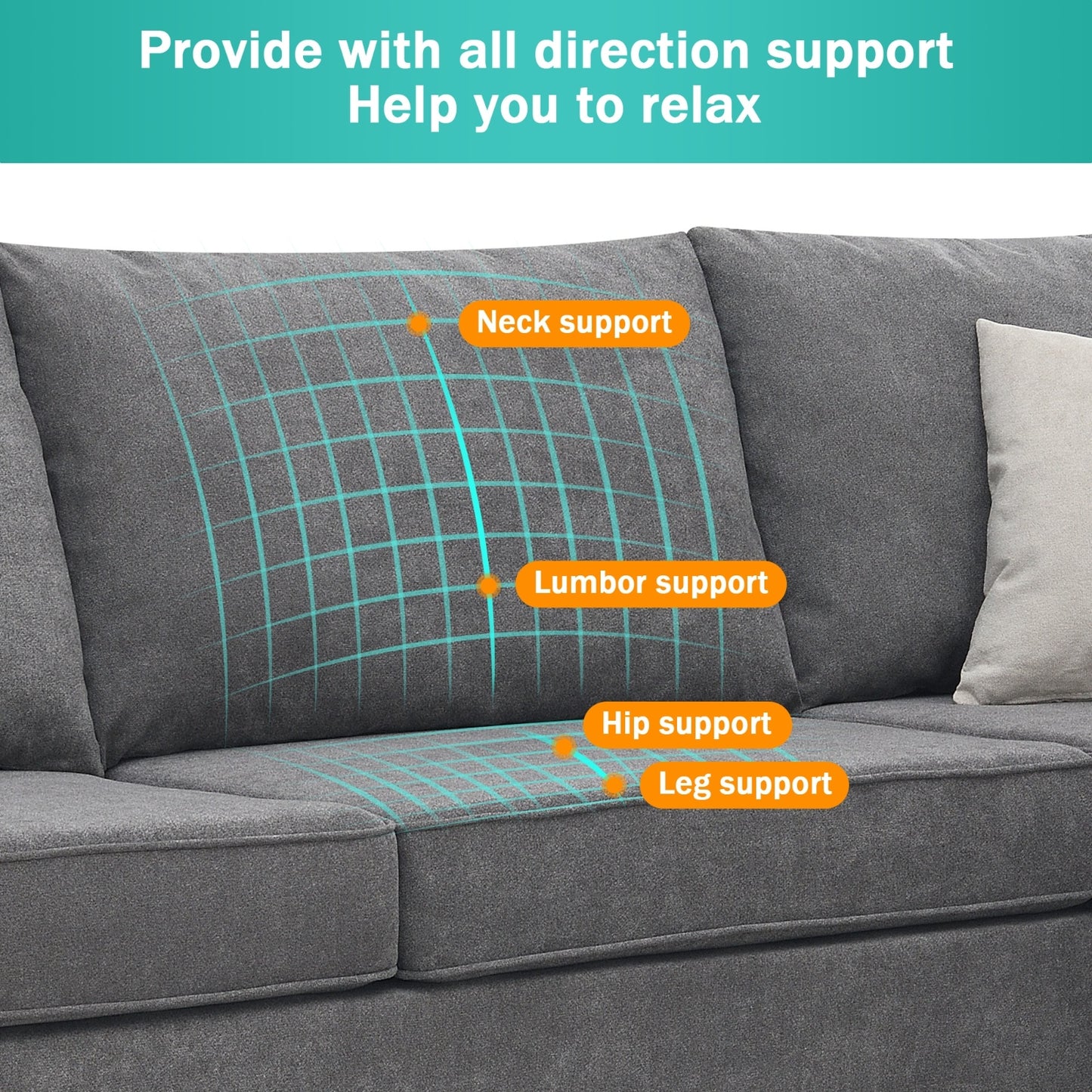 New 91 91 Modern L-Shape Sectional Sofa Upholstered Living Room Couch