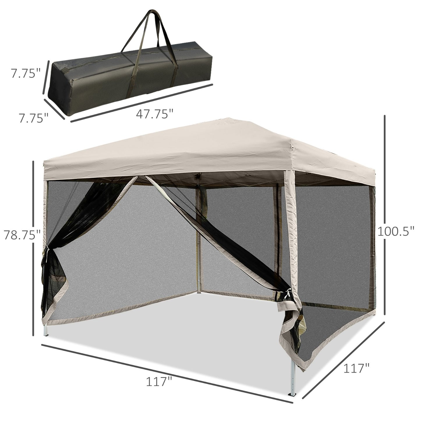 210D Oxford 10' X 10' Pop Up Canopy Tent With Netting, Instant Screen Room House, Tents For Parties,
