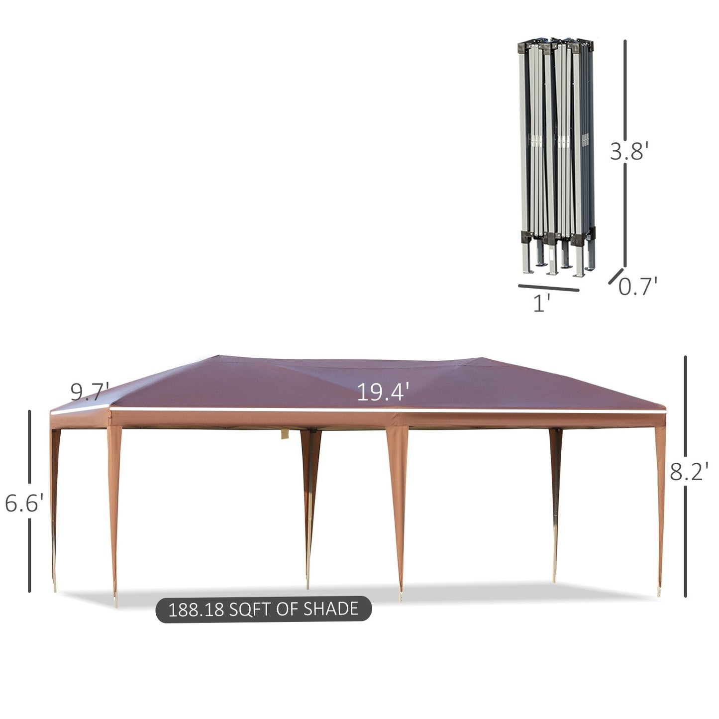 Outsunny 10' X 19.2' Pop Up Canopy Tent, Heavy Duty Tents For Parties, Outdoor Instant Gazebo Sun Sh