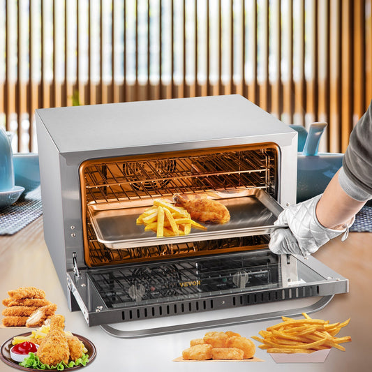 VEVOR Commercial Convection Oven, , Half-Size Conventional Oven Countertop, 1600W Toaster Glass Door, Electric Baking Oven  Wire Racks Clip Gloves, 120V, ETL Listed