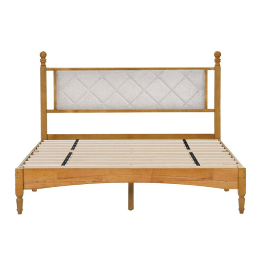 Queen Wood Bed Frame With Upholstered Headboard Wooden Bed