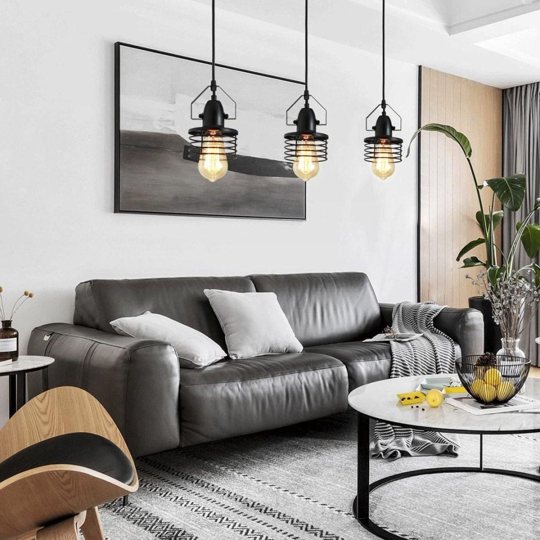 Industrial Black Pendant Light Metal Cage Pendant Lights Dining Room Hanging Lighting For Kitchen Island Living Room Bedroom Entryy Barn Farmhouse,Spring Shade,E26 Bulb1 Light