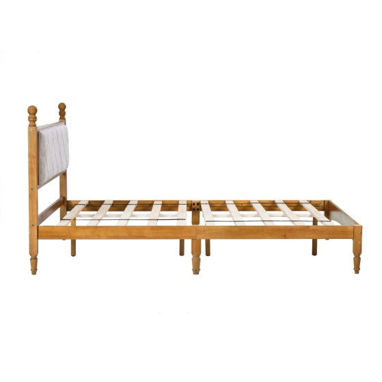 Queen Wood Bed Frame With Upholstered Headboard Wooden Bed