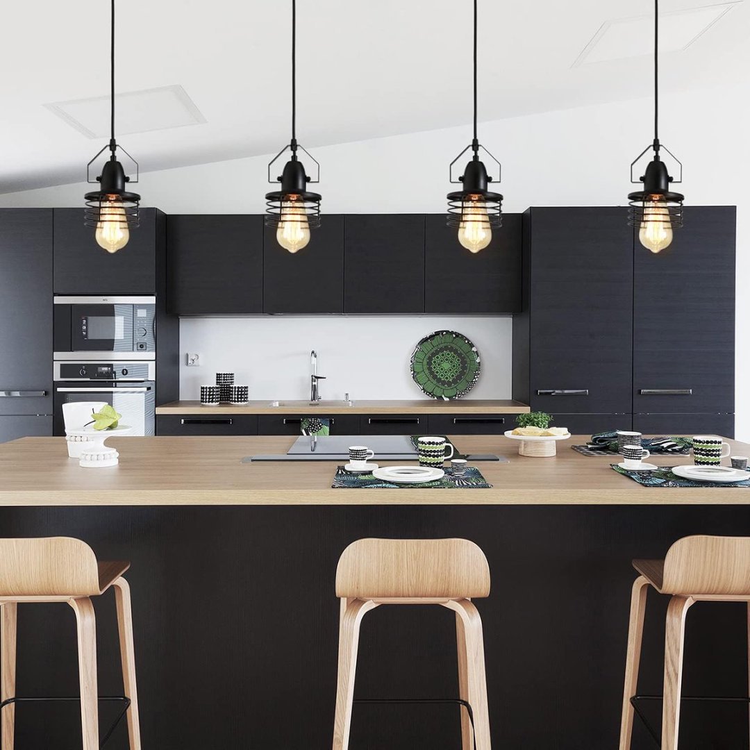 Industrial Black Pendant Light Metal Cage Pendant Lights Dining Room Hanging Lighting For Kitchen Island Living Room Bedroom Entryy Barn Farmhouse,Spring Shade,E26 Bulb1 Light