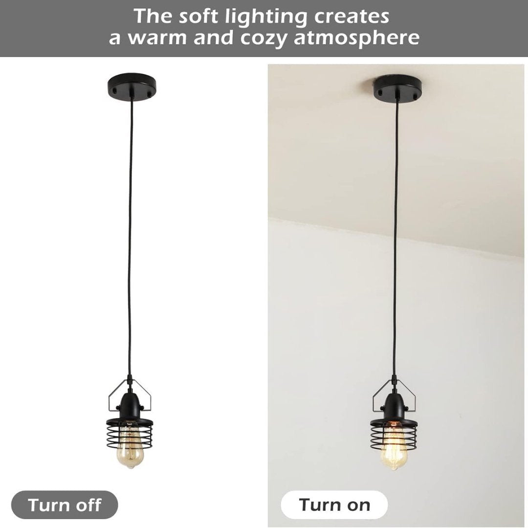 Industrial Black Pendant Light Metal Cage Pendant Lights Dining Room Hanging Lighting For Kitchen Island Living Room Bedroom Entryy Barn Farmhouse,Spring Shade,E26 Bulb1 Light
