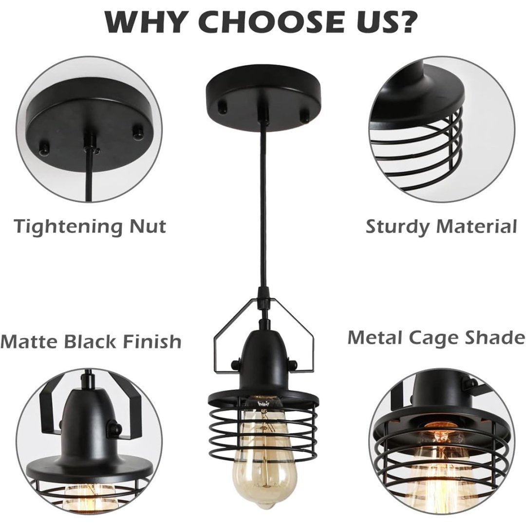 Industrial Black Pendant Light Metal Cage Pendant Lights Dining Room Hanging Lighting For Kitchen Island Living Room Bedroom Entryy Barn Farmhouse,Spring Shade,E26 Bulb1 Light