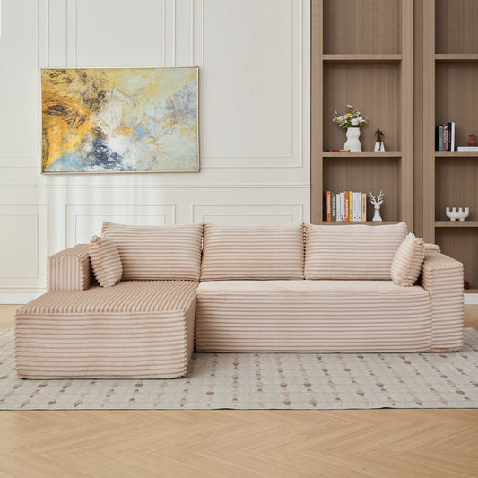 L-Shaped Compression Sofa Bed, Convertible Sectional Sofa With Pillow Back Support - Foldable Floor Couch Lounger, Corduroy Fabric Futon Sleeper For Living Room, Bedroom, Game Room NO TEMU